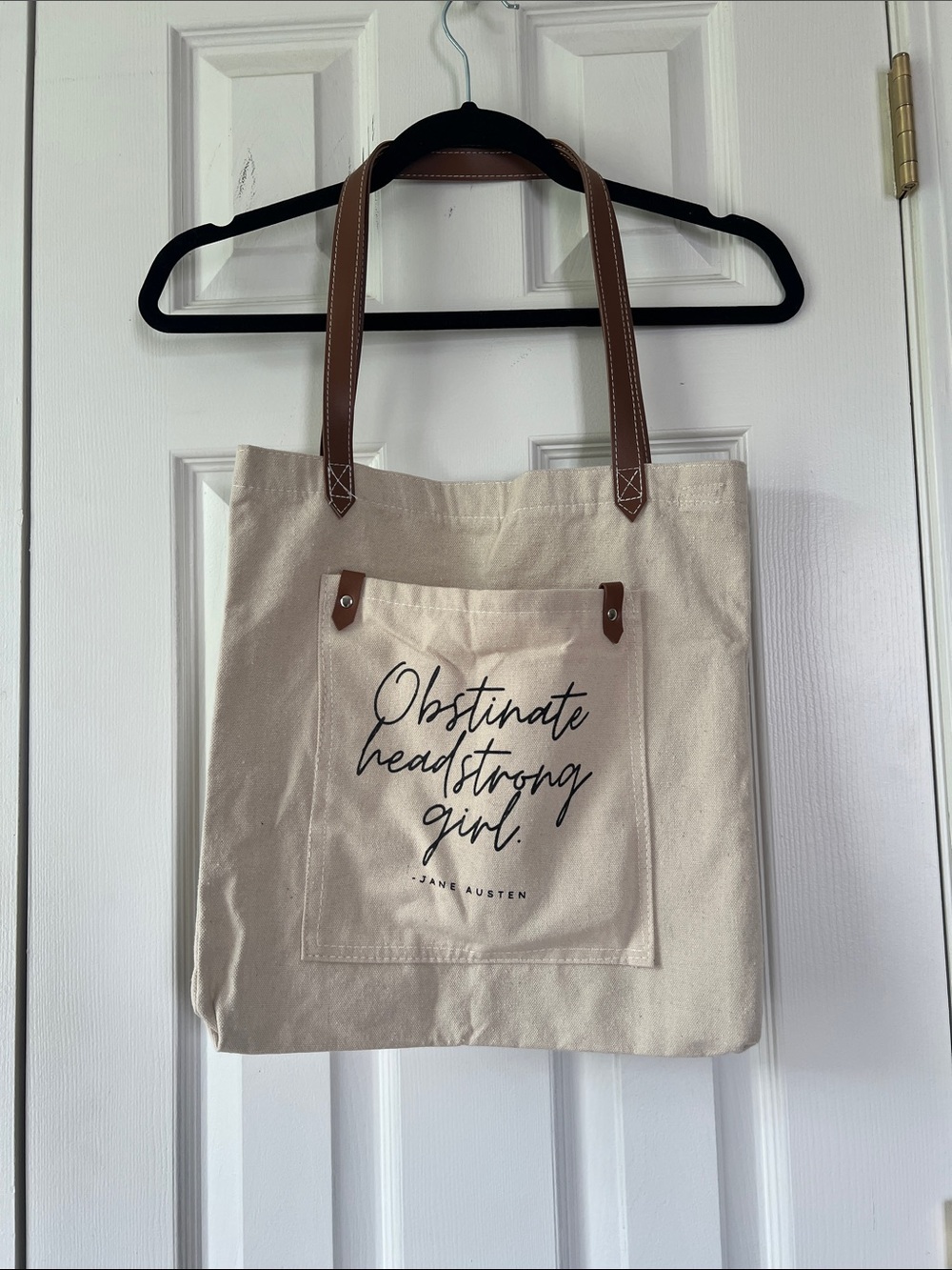 Obstinate Headstrong Girl Cream Canvas Tote with Brown Strap Accents